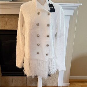 STYLEWE Ivory Double-Breasted Fringe Peacoat
